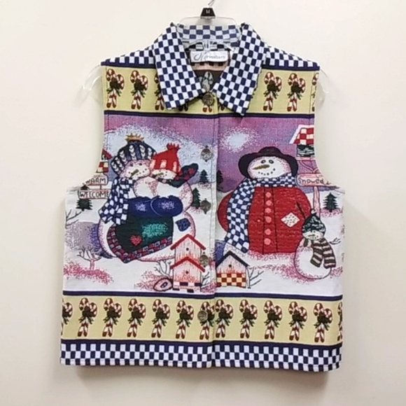 Snowman Holiday Tapestry Vest 4816b - Picture 1 of 6